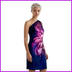 Cami NYC One-Shoulder Dress in Blue and Pink. Small. NWT